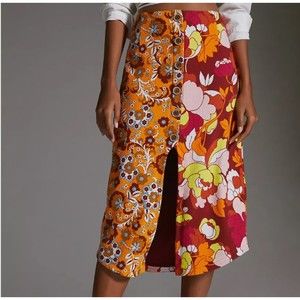 NWT Maeve Anthropologie Button-front cutout midi skirt size S